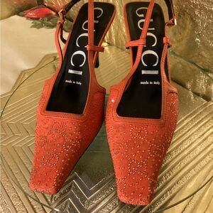 Gucci Women's Vibrant Orange Embellished Heels